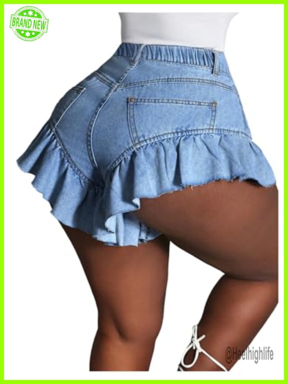 Plus Size Ruffle Hem High Waist Jean Shorts Skinny Denim Summer